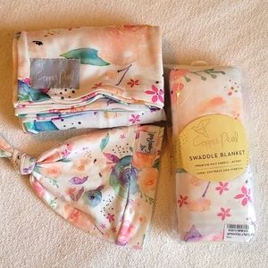 Copper Pearl Bloom swaddle, hat, nursing cover bundle